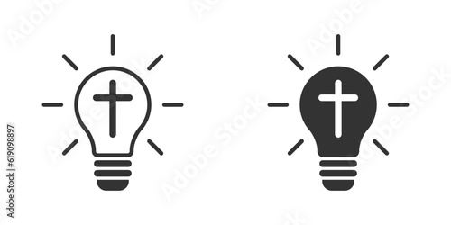 Light bulb with christian cross inside. Vector illustration.