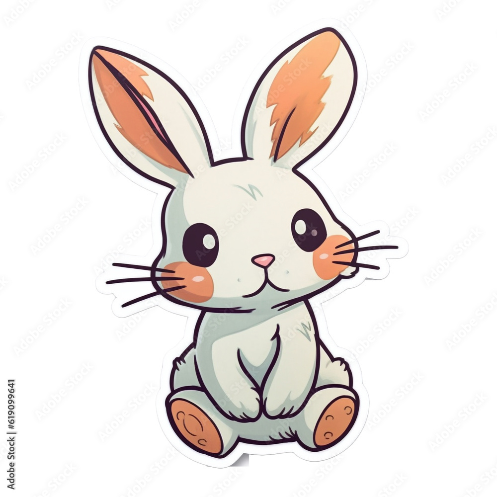 Fototapeta premium Cute rabbit cartoon style stickers, Generative AI