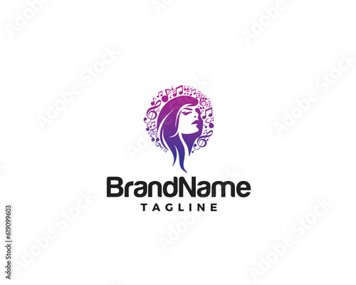 Musical note with women silhouette logo