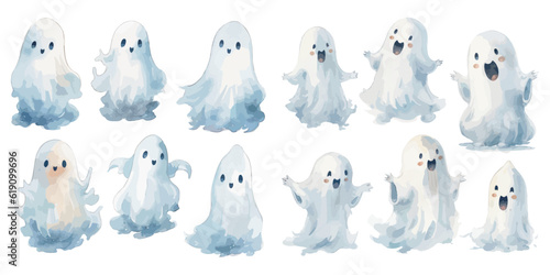 watercolor white Cute Ghost hellowen clipart for graphic resources
