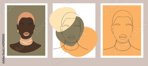 Abstract woman silhouettes set Fashion female portrait in pastel colors. Contemporary art poster. Graphic for social media post