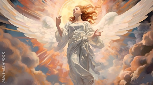 Beautiful Angel Woman in the sky, Christian religion, Christianity, Jesus Christ, Generative AI