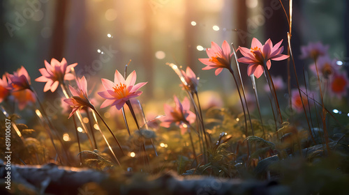 Bright forest flowers with a beautiful blurred background.