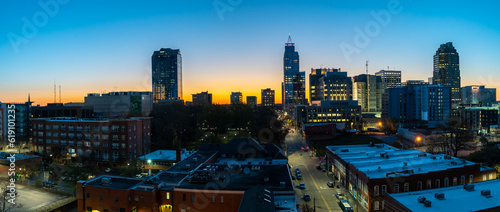 Downtown Raleigh Skyline at Sunrise with clear skies