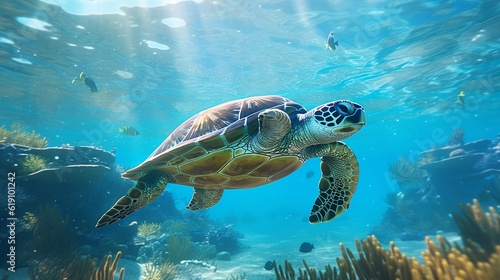 Sea turtle swimming in the ocean new quality universal colorful technology stock image illustration design  generative ai