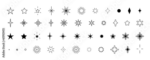 Set of different black sparkles. Collection of star symbol. For cards, logo, decorations, invitations, design