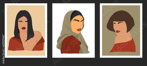 Abstract woman silhouettes. Fashion female portrait in pastel colors. Contemporary art poster. Graphic for social media post. Vector flat illustration