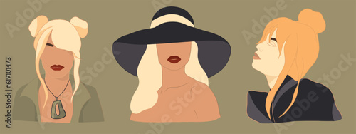 Abstract woman silhouettes. Fashion female portrait in pastel colors. Contemporary art poster. Graphic for social media post. Vector flat illustration