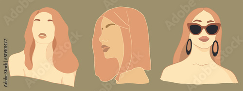 Abstract woman silhouettes. Fashion female portrait in pastel colors. Contemporary art poster. Graphic for social media post. Vector flat illustration