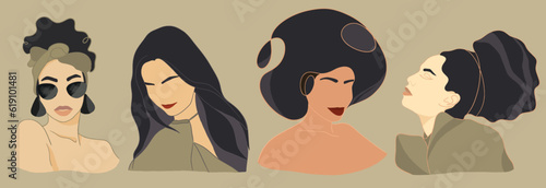 Abstract woman silhouettes. Fashion female portrait in pastel colors. Contemporary art poster. Graphic for social media post. Vector flat illustration