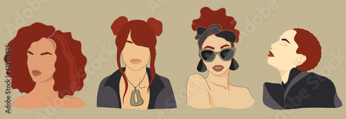 Abstract woman silhouettes. Fashion female portrait in pastel colors. Contemporary art poster. Graphic for social media post. Vector flat illustration