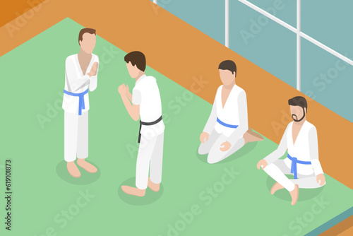3D Isometric Flat Vector Conceptual Illustration of Kung Fu School, Martial Arts Training