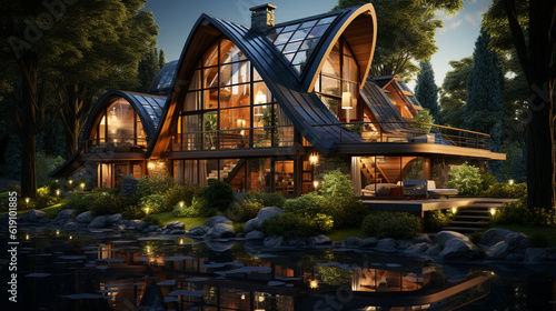 Eco house in nature. Generative Ai