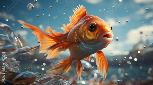 Goldfish on the aquarium. Generative Ai © andranik123