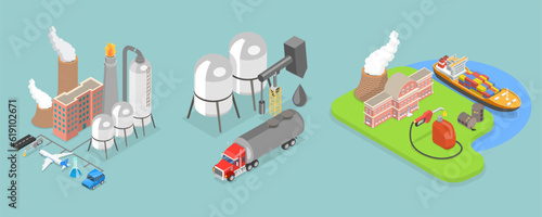 3D Isometric Flat Vector Conceptual Illustration of Oil Refinery, Petrochemical Plant Infrastructure