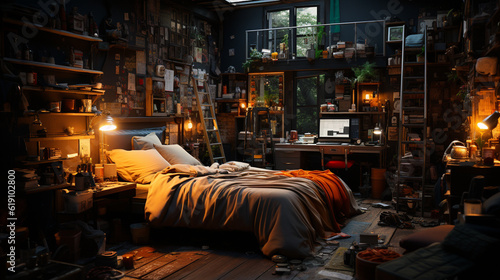 Messy bedroom. Generative Ai