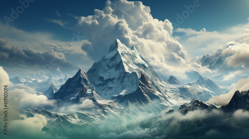 Mountain in the clouds. Generative Ai