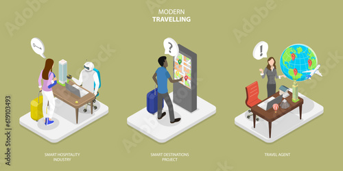 3D Isometric Flat Vector Conceptual Illustration of Modern Travelling, International Tourism