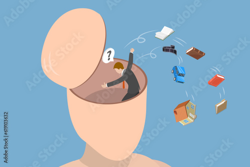 3D Isometric Flat Vector Conceptual Illustration of Memory Erasing , Mind Decluttering