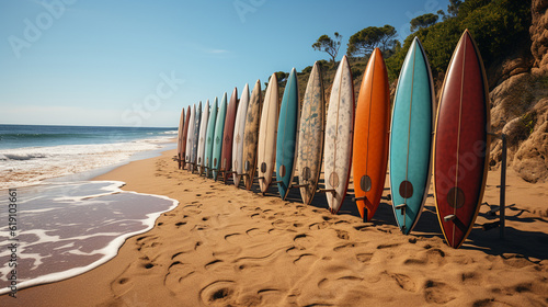 Surfboards at the Beach. Generative Ai