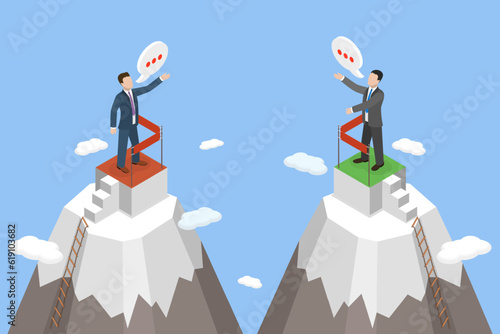 3D Isometric Flat Vector Conceptual Illustration of Debate Confrontation, Political Polarization