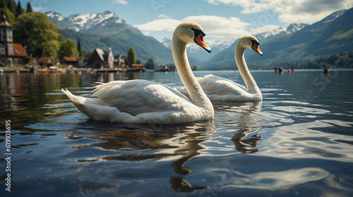 Swans on the lake. Generative Ai