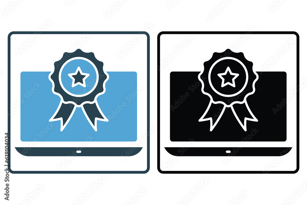 competition win icon. winner award ceremony, medal on the laptop. icon related to winner, success, victory. Solid icon style design. Simple vector design editable competition win icon. winner award ceremony, medal on the laptop. icon related to winner, success, victory. Solid icon style design. Simple vector design editable