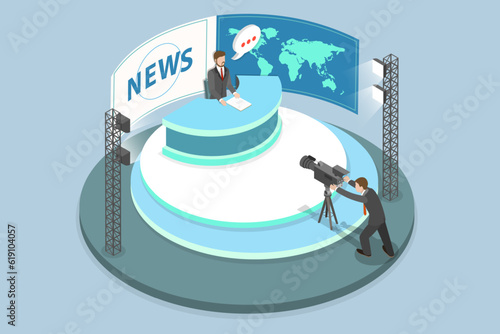 3D Isometric Flat Vector Conceptual Illustration of News, Television Broadcast