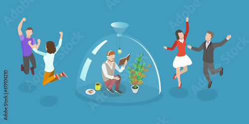 3D Isometric Flat Vector Conceptual Illustration of Types Of Human Personality Temperament, Introvert vs Extravert