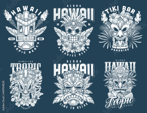 Hawaiian totems monochrome set logotypes
