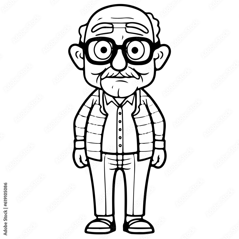 elderly man, old man, Cute elderly man outline vector illustration