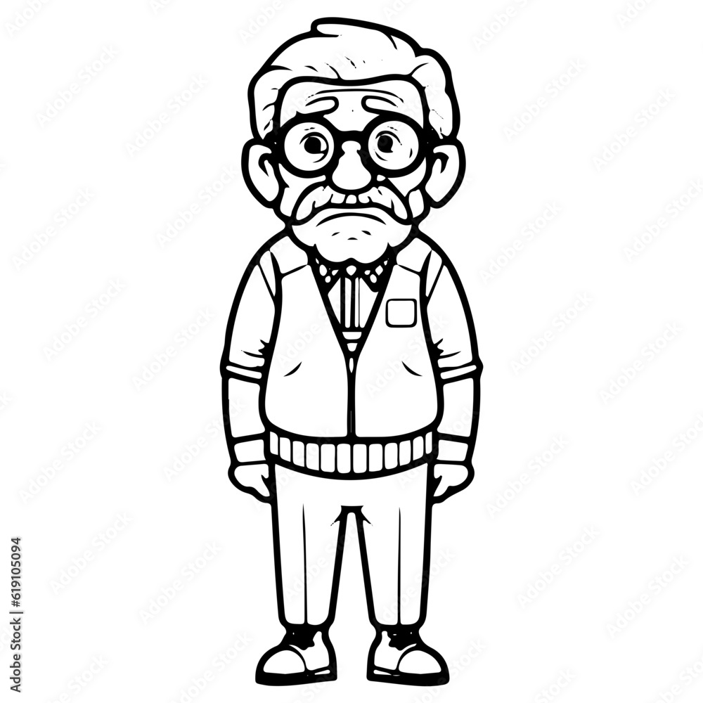 elderly man, old man, Cute elderly man outline vector illustration elderly man, old man, Cute elderly man outline vector illustration