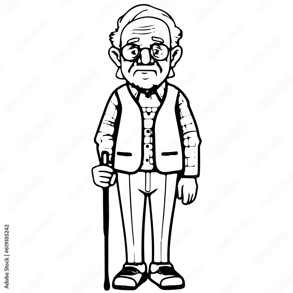 elderly man, old man, Cute elderly man outline vector illustration