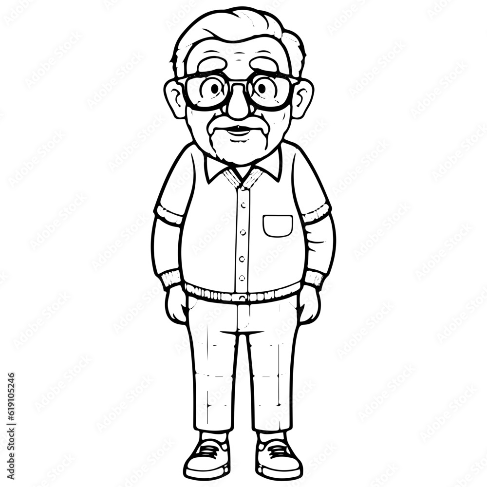 elderly man, old man, Cute elderly man outline vector illustration