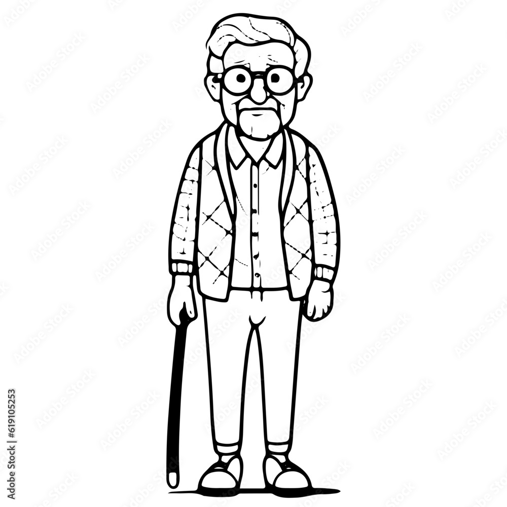 elderly man, old man, Cute elderly man outline vector illustration