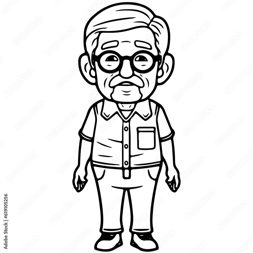 elderly man, old man, Cute elderly man outline vector illustration