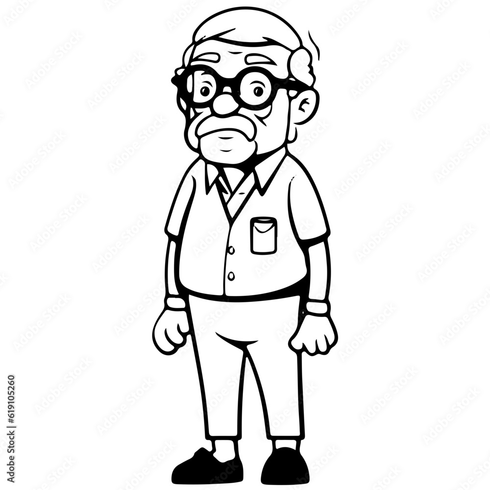elderly man, old man, Cute elderly man outline vector illustration
