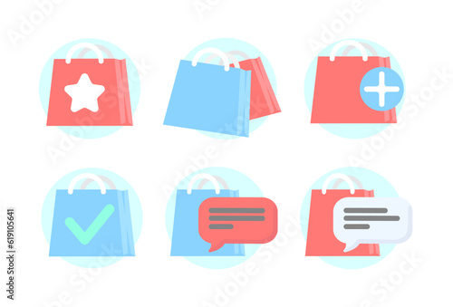 Set of blue and red shopping bags iocns. Flat design illustration. Vector graphics photo