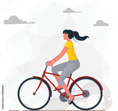 Women riding a bike in summer 