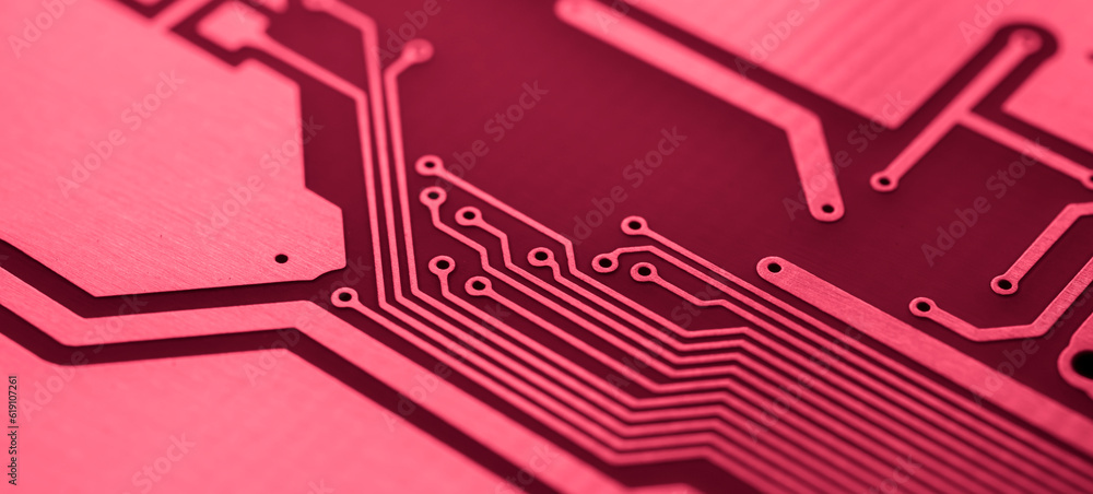 red printed circuit board. layout of tracks. red printed circuit board. layout of tracks.