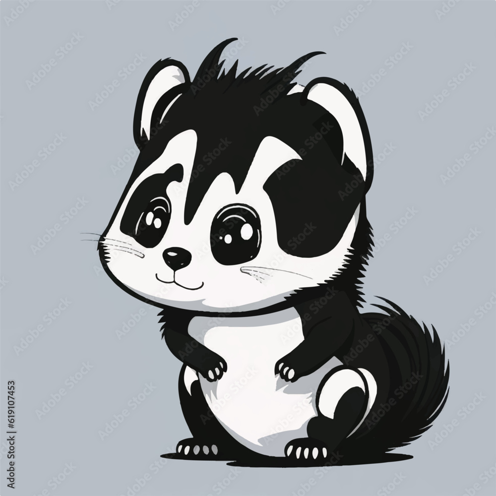 cartoon cute baby skunk sitting vector white background cartoon cute baby skunk sitting vector white background