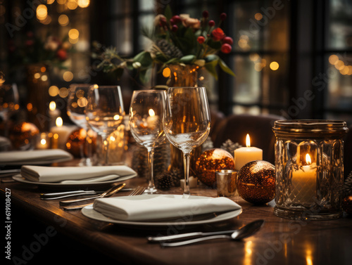 Christmas Eve Dinner with decorated table  Mockups Design 3D  High-quality Mockups  Generative Ai