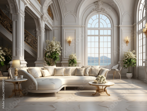 Classic White Interior With Modern Furniture  Mockups Design 3D  High-quality Mockups  Generative Ai