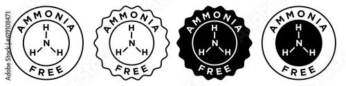 Ammonia free icon set collection. Vector stamp badge of non color chemical ingredient pictogram. Black outlined emblem of no hair colorant dye circular seal. Beauty salon Pigment free sticker