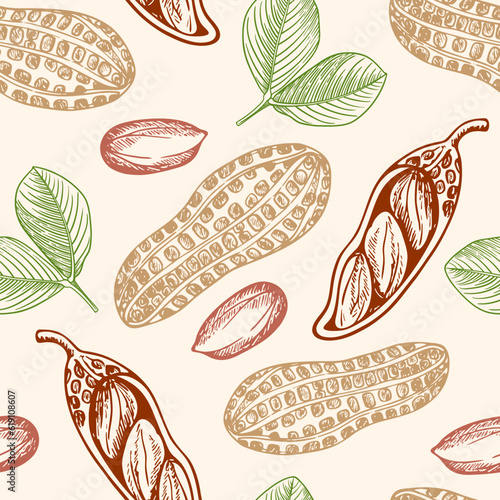 Vintage hand drawn seamless pattern with peanuts.