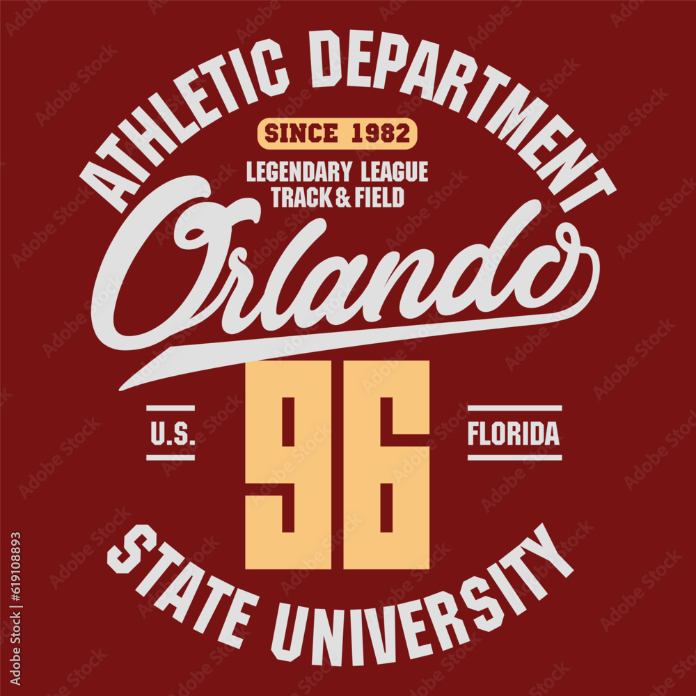 Sport t-shirt graphics. Florida Orlando athletic apparel design. Vector