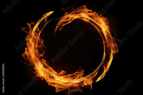Abstract Fire Ring on Black Background. Isolated Circle of Flames, Design Art and Illustration
