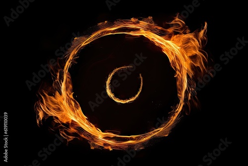 Abstract Fire Ring on Black Background. Isolated Circle of Flames, Design Art and Illustration