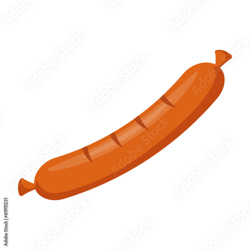 Fried sausage isolated on white background, street food concept, fast food, vector illustration of grilled sausage in flat cartoon style. Can be used print, template, design element in web and mobile