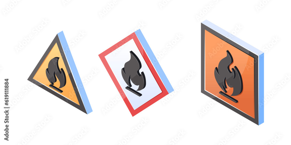 Set of fire hazard signs in flat style Set of fire hazard signs in flat style